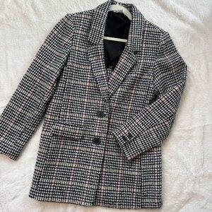 Old Navy Houndstooth Plaid Blazer Coat – XS | Black, White, Yellow, Pink